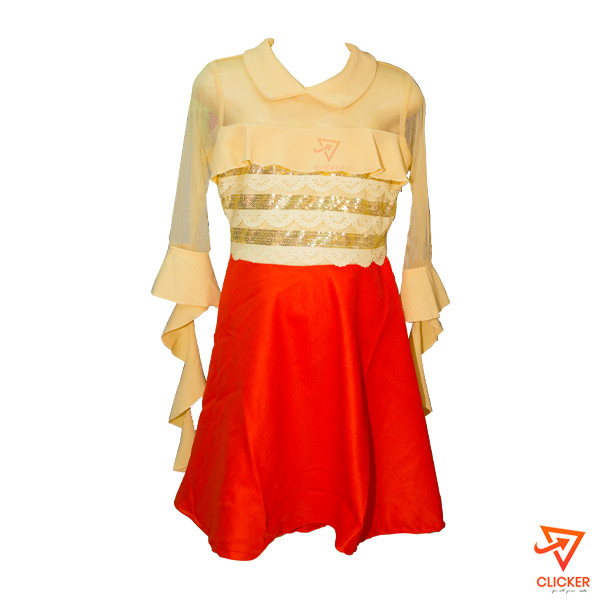 Clicker product Indian red & gold Party Frock 2190