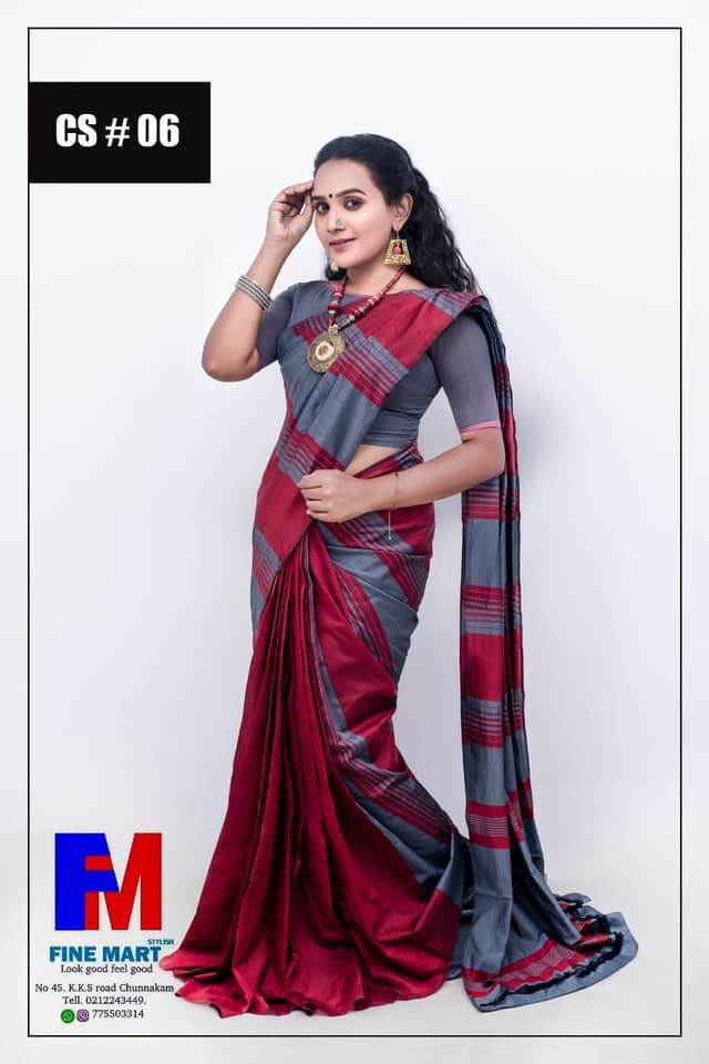 Clicker product Cotton saree Red 2863