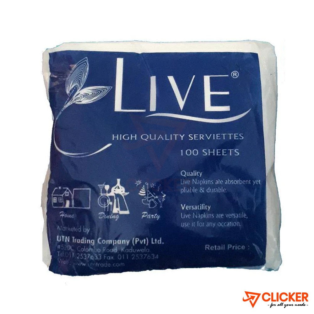 Clicker product LIVE High Quality Paper Serviettes -100 Sheets 3035